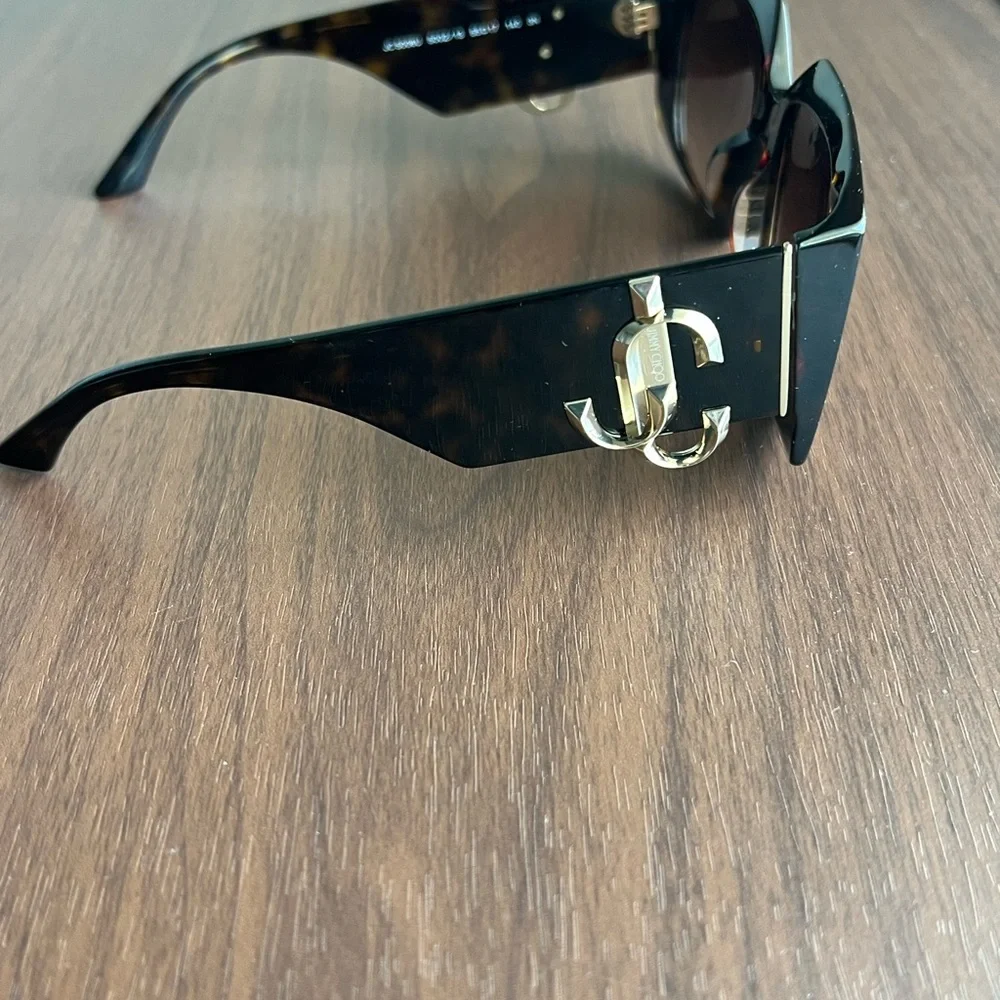 Jimmy Choo Tortoiseshell Shield Sunglasses with Gold JC Accent